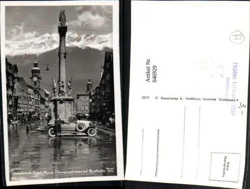 646929,Foto Ak Innsbruck Maria Theresienstrasse m. Annasäule Nordkette Auto Automobil Oldtimer