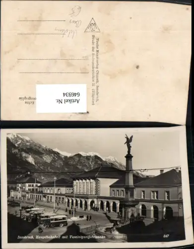 646934,Foto Ak Innsbruck Hauptbahnhof Bus Autobus Vereinigungsbrunnen