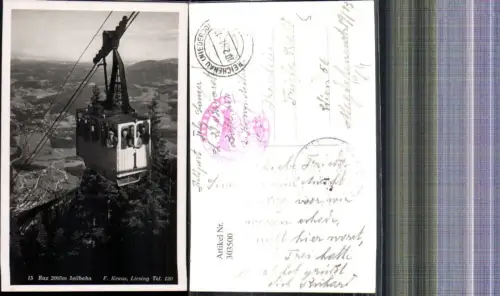 303500,Foto Ak Seilbahn Gondel 1 Rax Raxbahn b. Hirschwang Feldpost
