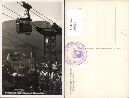 336781,Foto Ak Seilschwebebahn Mariazell Bürgeralpe Seilbahn Bergbahn Gondel 1 Stütze 1