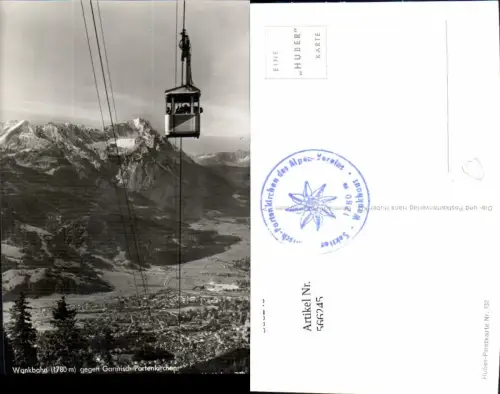 566245,Foto Ak Seilbahn Gondel Wankbahn geg. Garmisch-Partenkirchen u. Zugspitzgruppe