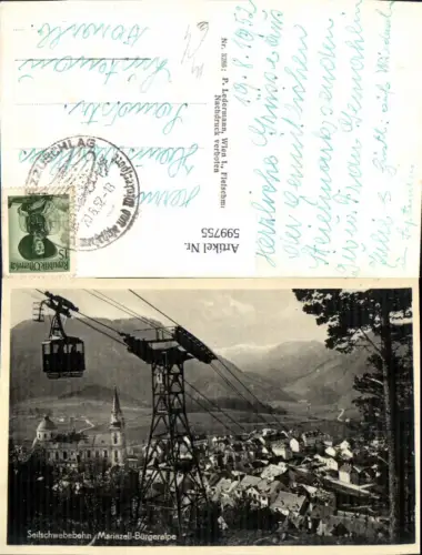 599755,Seilbahn Seilschwebebahn Mariazell Bürgeralpe Gondel 2 u. Turmstütze