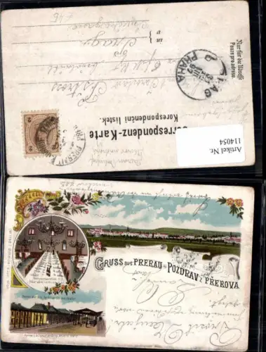 114054,Tolle Litho Gruss aus Pozdrav Prerau Prerova Prerov Bahnhof Restauration Bahnhof 1897