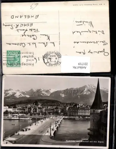 221719,Luzern Seebrücke Brücke u. Bahnhof m. Alpen