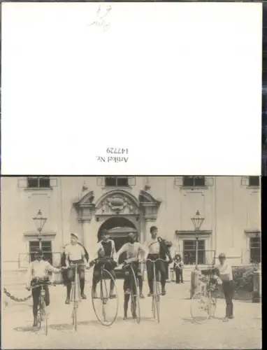 147729,Repro Fahrräder Hochräder Hochrad Gruppenbild m. Männer Studenten
