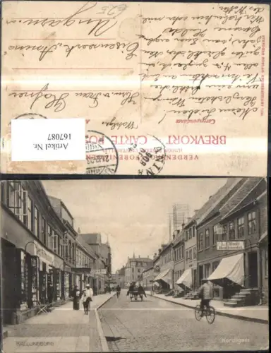 167087,Kallundborg Kordilgade Strassenansicht Fahrrad Boghandel L Ellings 1903