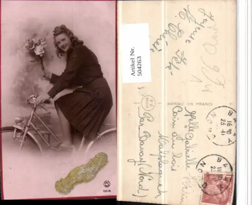 504263,Vive Ste Catherine Frau Fahrrad Rad Blumen pub P.C. Paris 5618