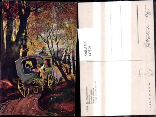 147506,Künstler Ak S. Pohl Die Hochzeitsreise Kutsche i. Wald Amor