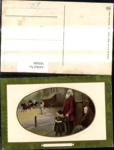 182609,Präge Künstler Ak Mann m. Kind Kutsche