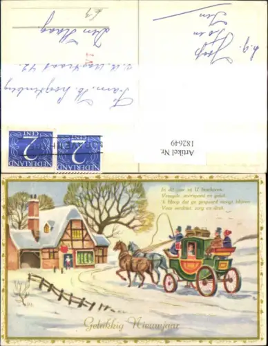 182649,Künstler Ak Kutsche Haus Winterlandschaft Goldverzierung Gelukkig Nieuwjaar Neujahr