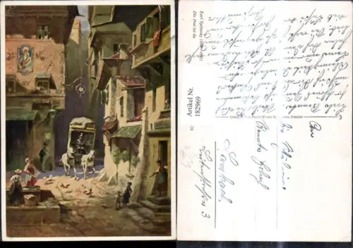 182969,Künstler Ak Karl Spitzweg Die Postweg ist da Kutsche Stadt Strasse