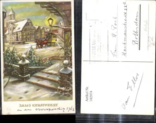 182974,Künstler Ak Kutsche i. Winterdorf Laterne Zalig Kerstfeest