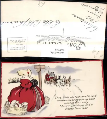 263248,Künstler Ak Kutsche Frau Wegweiser Spruch Text Weihnachten