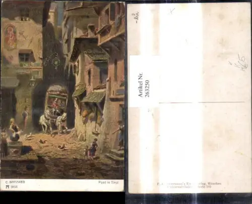 263250,Künstler Ak Carl Spitzweg Post i. Tirol Postkutsche Kutsche pub F. A. Ackermann 295