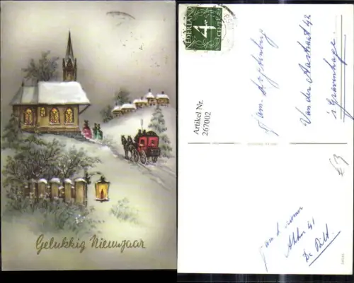 267002,Künstler Ak Kutsche Kirche Winterlandschaft Neujahr