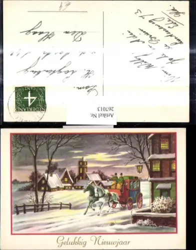 267013,Künstler Ak Kutsche Dorf Winterlandschaft b. Nacht Neujahr