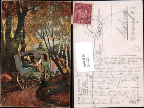 381221,Künstler Ak S. Pohl Die Hochzeitsreise Kutsche Amor Liebe