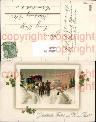 474041,Litho Kutsche Postkutsche Winterlandschaft Passepartout Neujahr