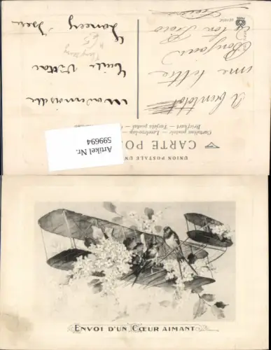 599694,Segelflugzeug Flugzeug Envoi d un Coeur Aimant Schwalben Vögel Blumen
