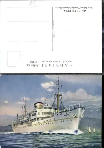 164468,Künstler Ak Hochseeschiff Schiff Dampfer M/n Barletta Linea Trieste Venezia Dalmazia Grecia