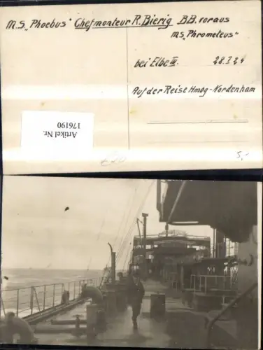 176190,Schiff M. S. Phoebus Chefmonteur R. Bierig BB. ms Phrometeus 1924