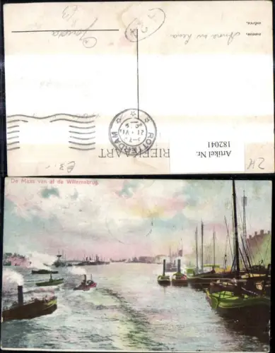 182041,Künstler Ak Segelschiff Boot Dampfer Hafen De Maas van af de Willemsbrug