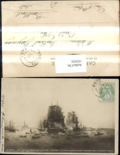 182056,Künstler Ak Segelschiffe Schiffe Napoleon Marie Louise visitent L Escadre Mouillee dans L Escaut Anvers 1810