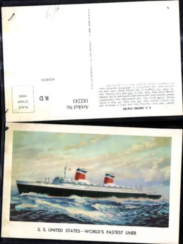 182243,Hochseeschiff Schiff S. S. United States Worlds Fastest Liner