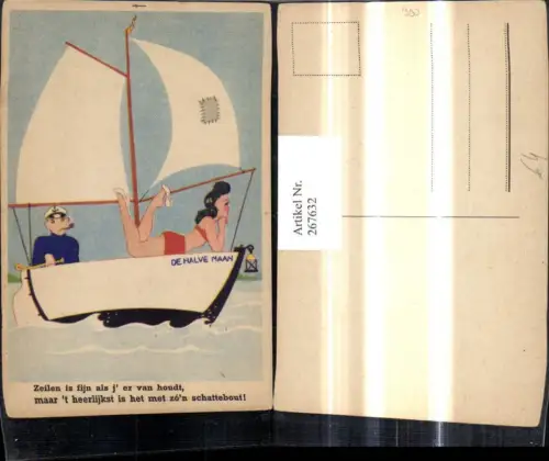 267632,Künstler Ak Schiff Segelschiff De Halve Maan Spruch Matrose Frau Bikini