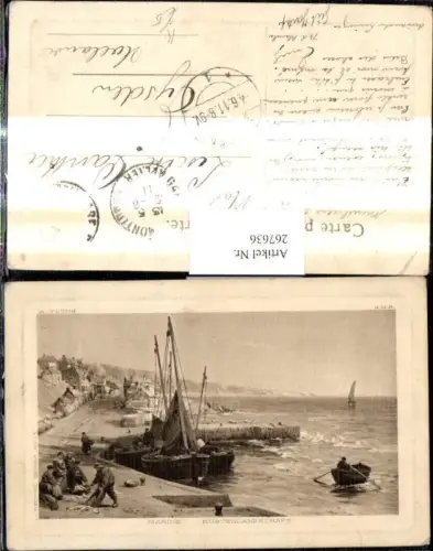 267636,Künstler Ak A. Young Schiff Segelschiff Segelboot Hafen Marine Küstenlandschaft Ruderboot