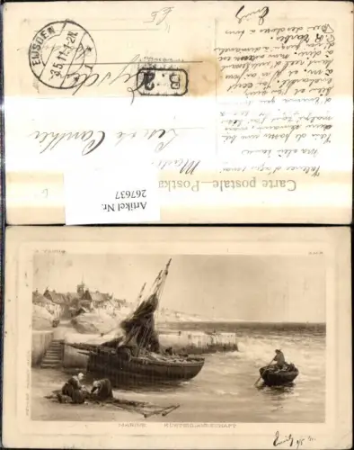 267637,Künstler Ak A. Young Schiff Segelschiff Segelboot Hafen Marine Küstenlandschaft