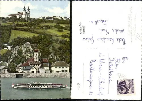 284083,Foto Ak Schiff Binnenschiff Marbach a. d. Donau Maria Taferl Wallfahrtskirche Dampfer Stadt Passau