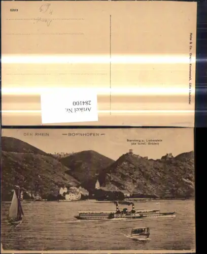 284100,Schiff Binnenschiff Dampfer Bornhofen Rhein Sternberg u. Liebenstein Segelboot Segelschiff