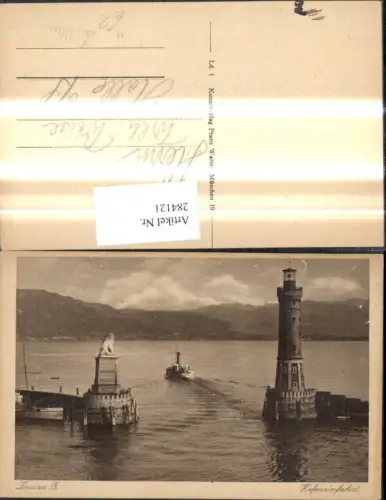 284121,Schiff Binnenschiff Dampfer Hafeneinfahrt Lindau a. Bodensee Leuchtturm Löwendenkmal