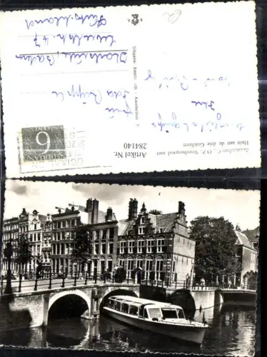 284140,Foto Ak Schiff Binnenschiff Amsterdam Voorburgwal met Huis aan de drie Grachten