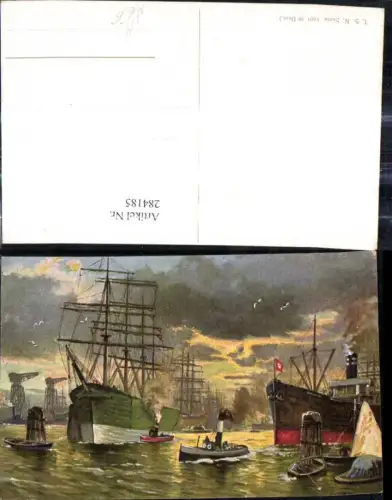 284185,Künstler Ak Schiff Segelschiff Boote Hafen Kran Kräne pub Theo Stroefer 1801