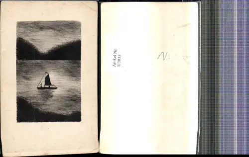 313035,Künstlerkarte Segelboot Boot m. Mann Passepartout