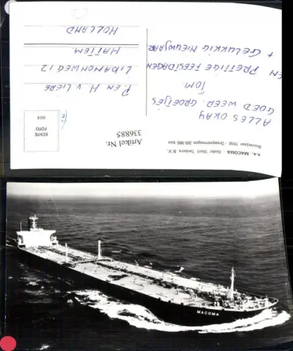 336885,Foto Ak s.s. Macoma Reder Shell Tankers B.V. Hochseeschiff Schiff Tanker Tankschiff