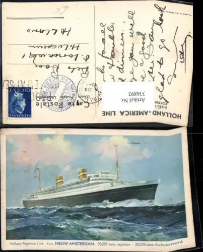 336893,Künstler Ak Hochseeschiff Schiff t.s.s. Nieuw Amsterdam Holland America Line