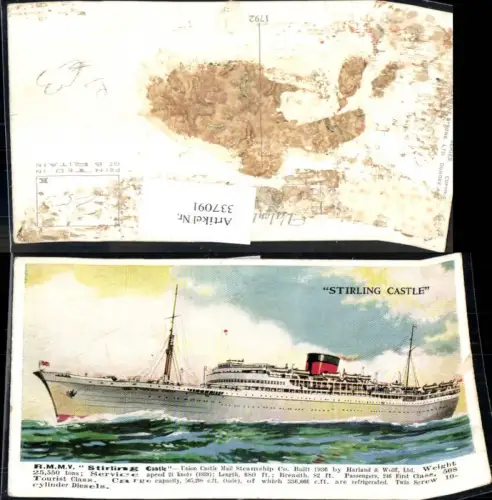 337091,Künstler Ak Hochseeschiff Schiff R.M.M.V. Stirling Castle Union Castle Mail Steamship Co