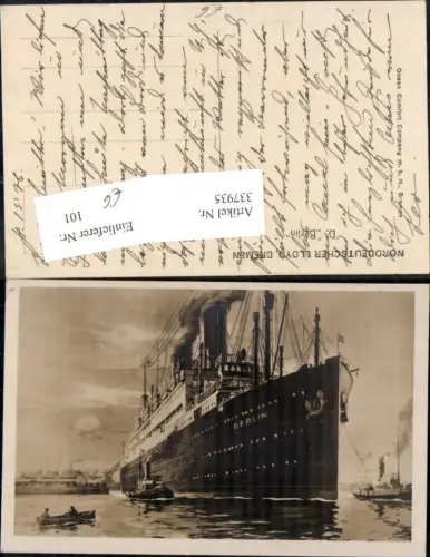 337935,Künstler Ak Schiff Hochseeschiff Norddeutscher Lloyd Bremen D. Berlin
