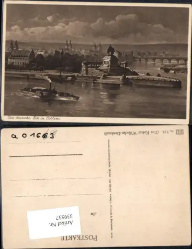 339537,Künstler Ak Schiff Binnenschiff Dampfer Das deutsche Eck in Coblenz Koblenz