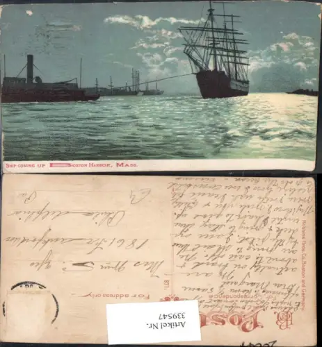 339547,Schiff Segelschiff Ship coming up Boston Harbor Mass.