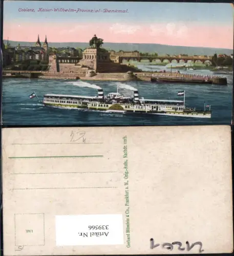 339566,Schiff Binnenschiff Dampfer Coblenz Koblenz Kaiser Wilhelm Provinzial Denkmal