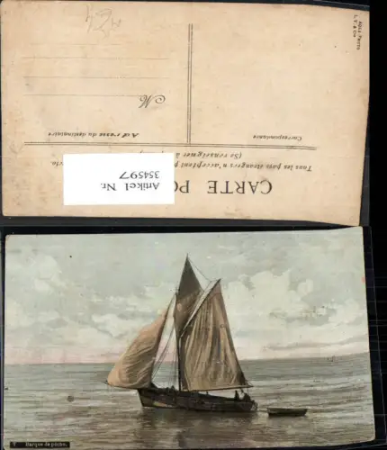 354597,Künstler Ak Barque de peche Segelschiff Schiff m. Beiboot