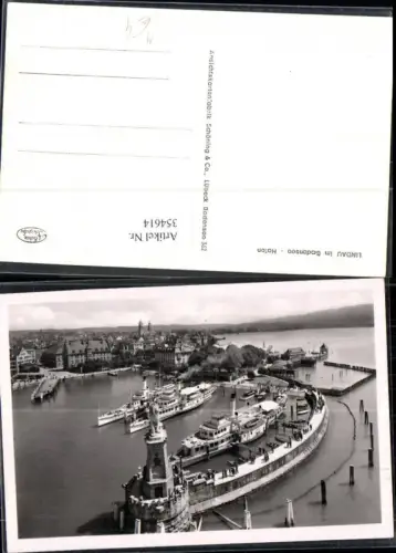 354614,Foto Ak Schiff Binnenschiff Lindau i. Bodensee Hafen Leuchtturm Löwendenkmal