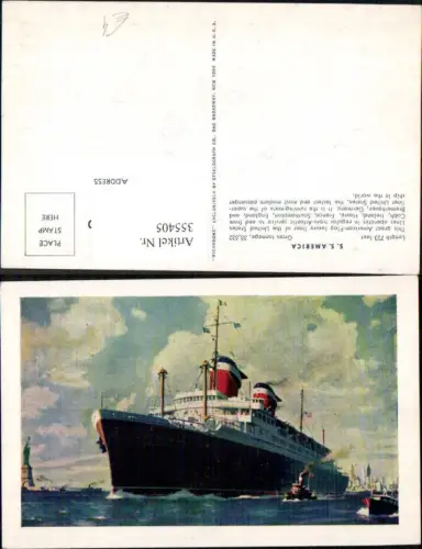 355405,Künstler Ak Schiff Hochseeschiff Dampfer S.S. America