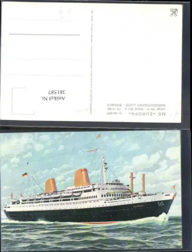 381587,Künstler Ak H. W. Vogt-Vilseck Schiff Hochseeschiff Dampfer Europa Norddeutscher Lloyd Bremen
