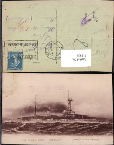 411832,Kriegsschiff Schiff Cuirasse a turbines Lorraine Marine Militaire Francaise Kreuzer