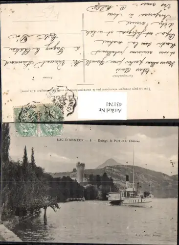 431741,Lac d Annecy Duingt le Port et le Chateau Dampfer Binnenschiff Schiff Schloss